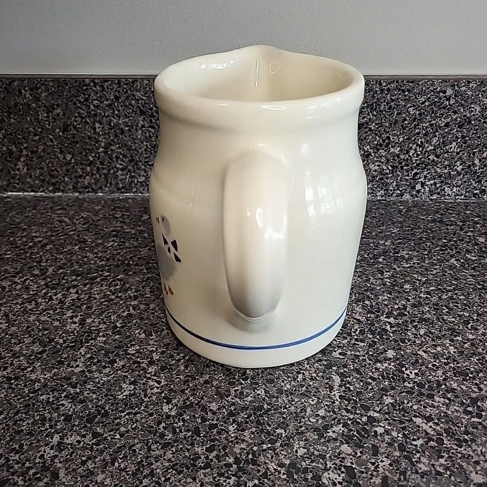 VINTAGE Friendship Pottery‎ Roseville OH Pitcher Blue Stripe & Geese Cottagecore